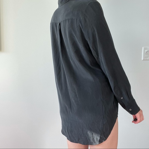 Everlane Black Silk Button Front Collared Shirt Long Sleeve - Picture 6 of 6
